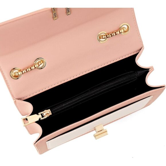 Women Pink Imported Faux Leather Twist Lock Crossbody Designer Shoulder Handbags - Picture 7 of 9